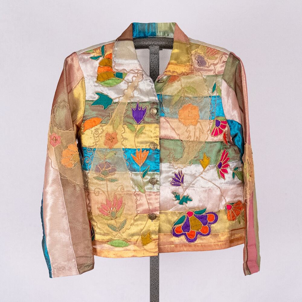 Sandy Starkman Mixed Media Floral Patchwork Wearable Art Jacket Women's MEDIUM